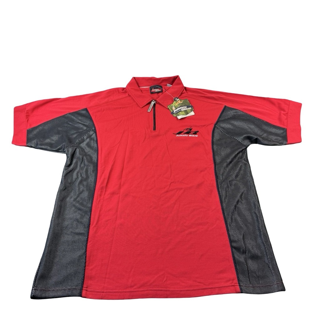 Johnny Blaze Red Black Cotton Blend Y2K Rap VTG Mens Half Zip Polo Size XL NWT